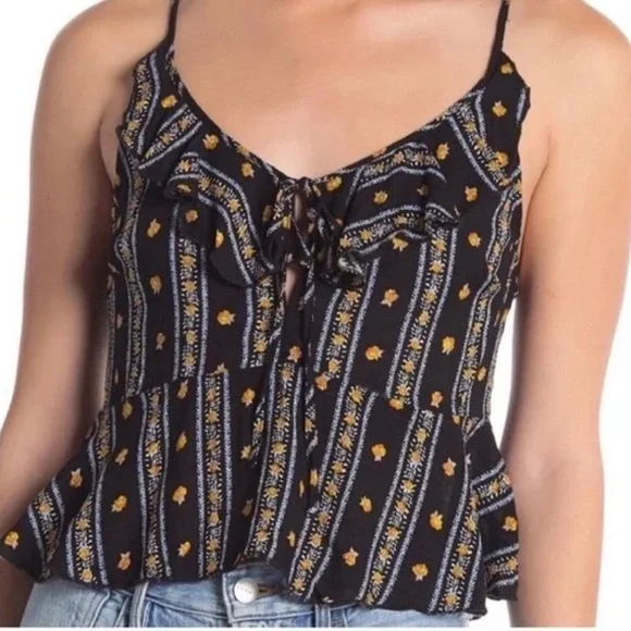 Free People black floral ruffle tank top - Picture 1 of 6